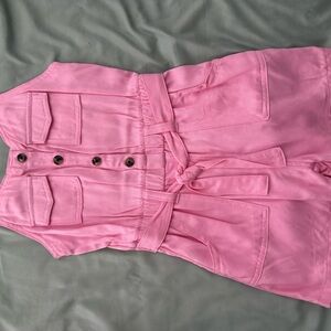 wonder nation Pink Sleeveless Utility Romper with Waist Tie